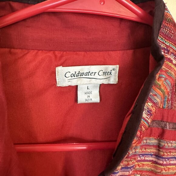 Coldwater Creek Womens Red Embroidered Jacket Large Pockets Ethnic Cotton - Picture 2 of 11